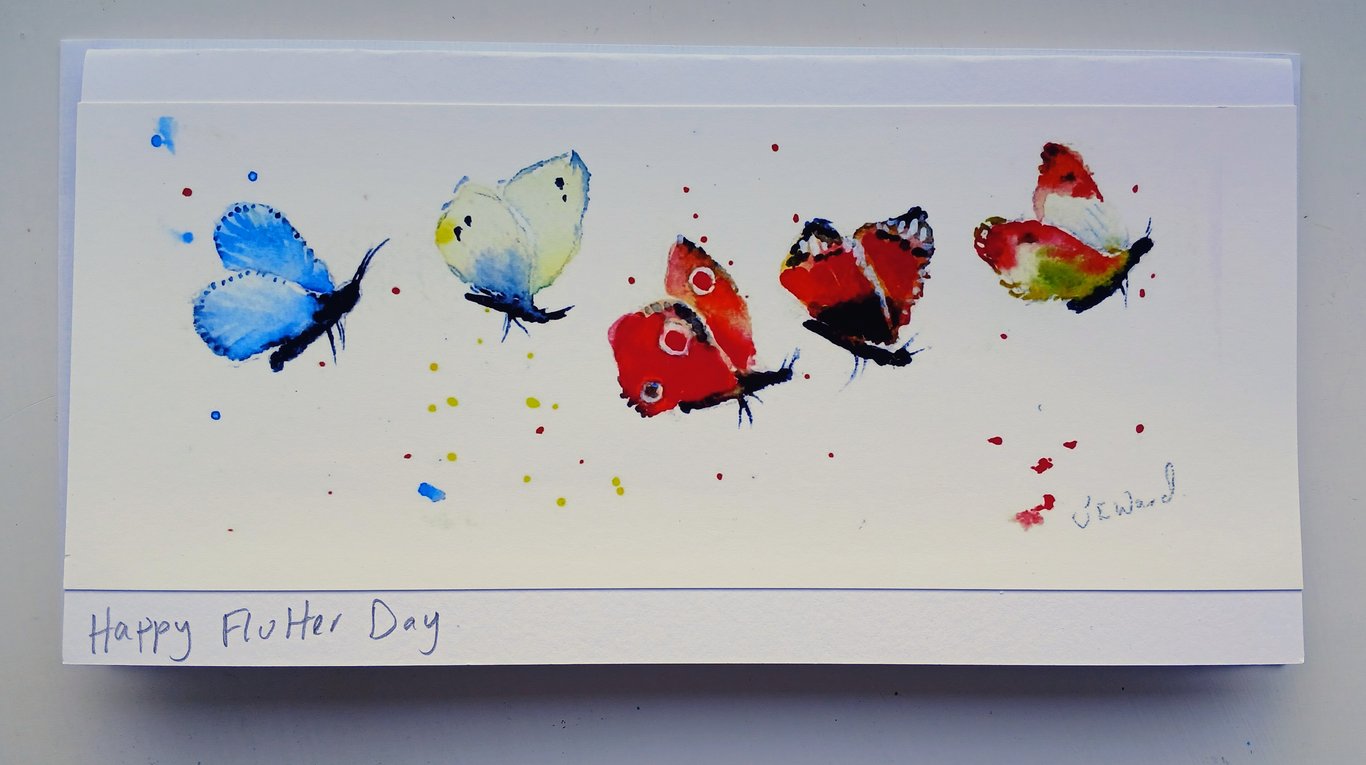Happy Flutter day, Butterfly Signed print card 