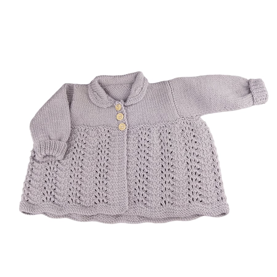 Hand Knitted Baby Cardigan, Silver Grey, Collared Sweater, Gender-Neutral