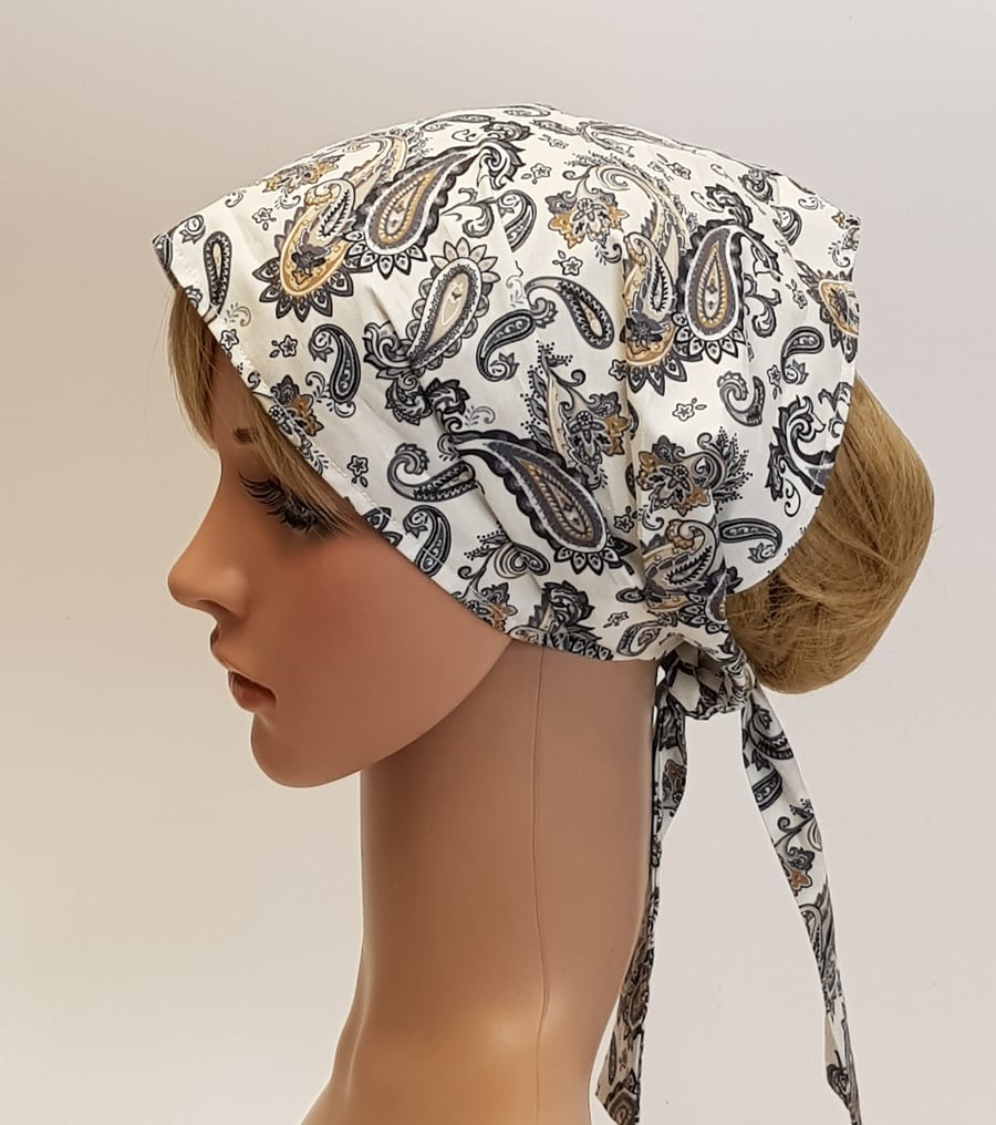 Paisley print wide cotton head scarf, hair wrap, self tie hair scarf for women