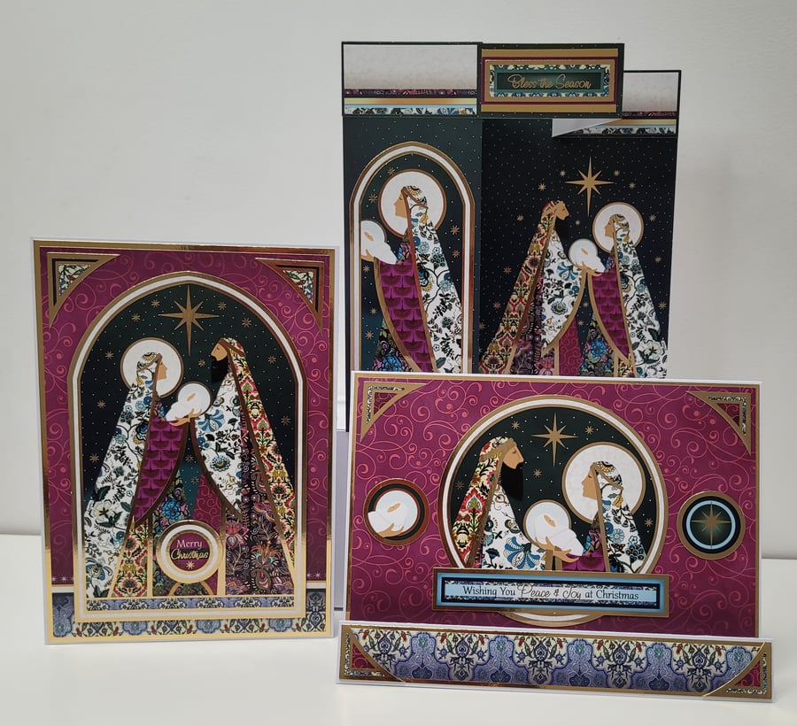 Christmas Cards - Set of 3 Contemporary Style Nativity Cards