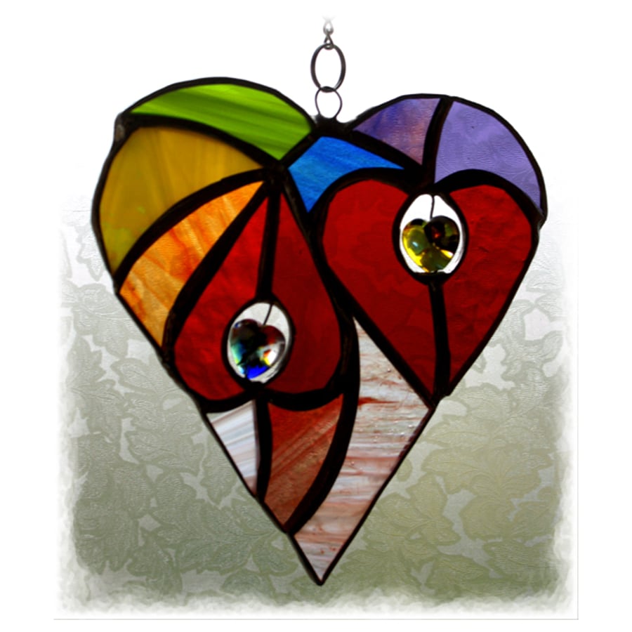 Heart of Hearts Suncatcher Rainbow Stained Glass  