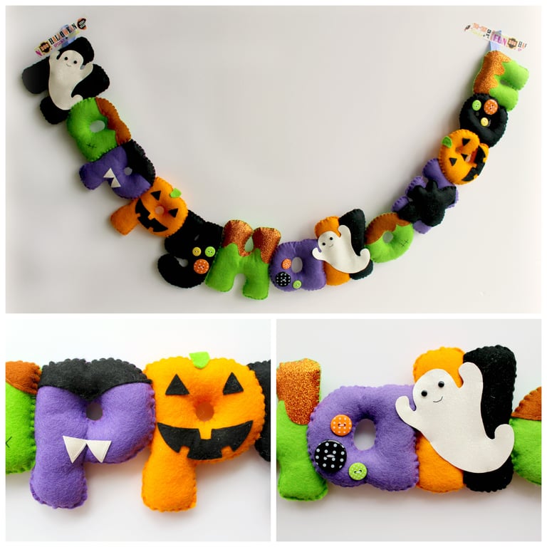 Make Your Own felt Happy Halloween Garland Kit. Sewing pattern. Felt Craft kit.