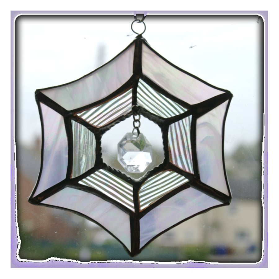Image of Web Suncatcher and Crystal Raindrop Stained Glass Handmade British 
