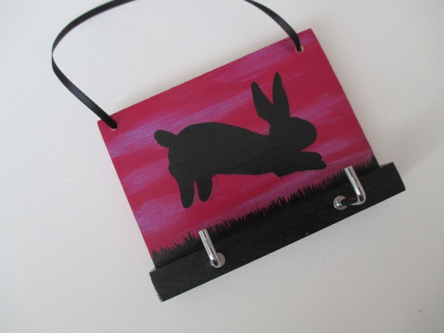 Key Rack Bunny Rabbit Original Painted Key Holder with 2 Hooks Cerise Pink