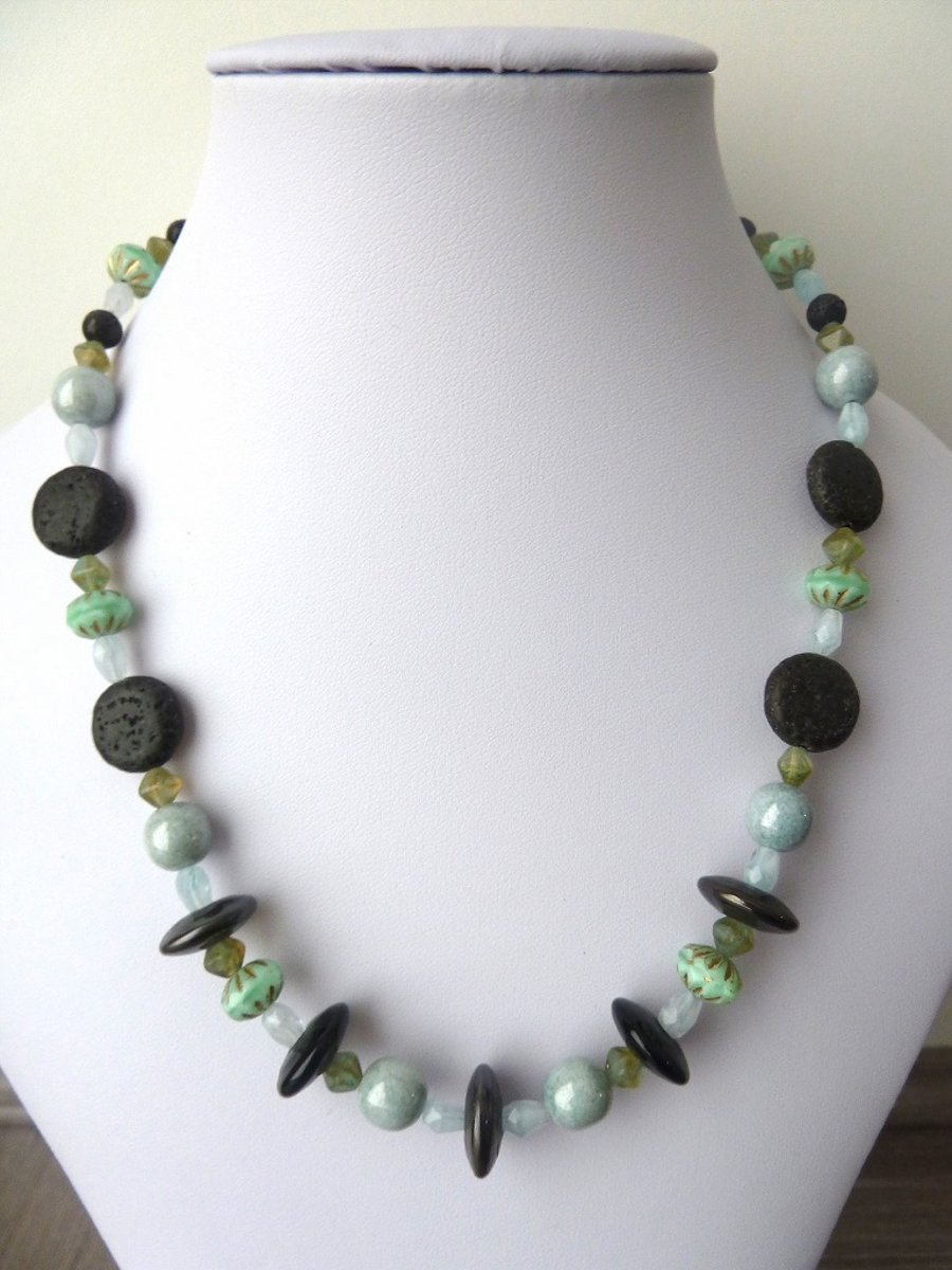 lampwork and lava necklace