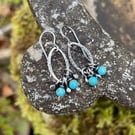 Oxidised sterling silver and turquoise turquenite small dangly earrings