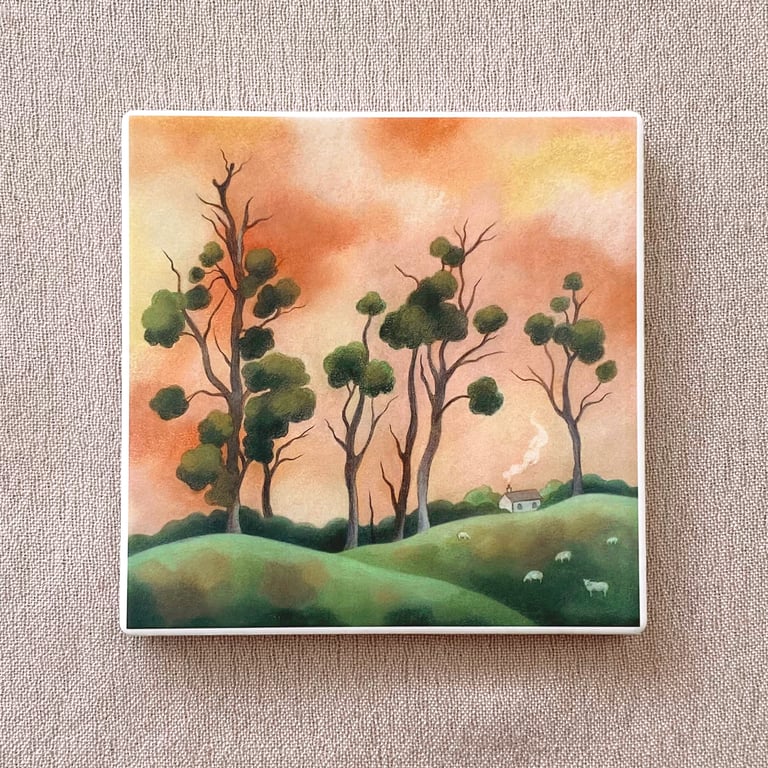 Perfectly Imperfect - ceramic drinks coaster - tree illustration. A 'seconds'. 