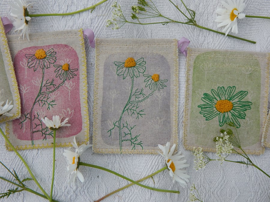 Ox eye and Chamomile Daisy - 90cm - Screen printed Bunting