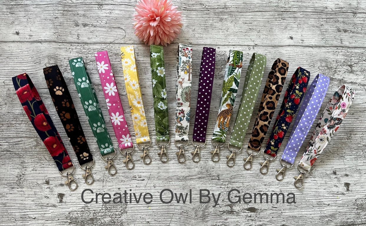 Fabric Wristlet Lanyard - Lobster Clasp - Fabric Key Fob for Keys - Wrist Strap 