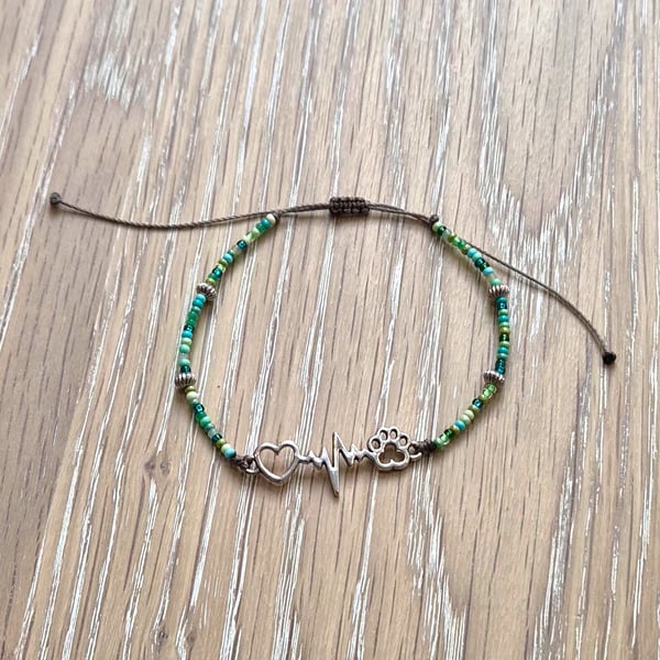 Paw Print & Heart Lifeline Stacker Bracelet,Dog Lover Gift (STK-0003)