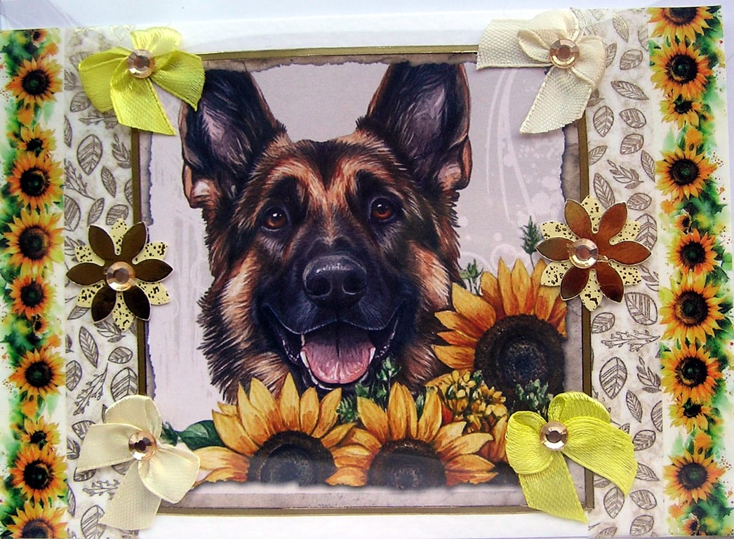 German Shepherd Dog - Hand Crafted Decoupage Greeting Card - Blank (3098)