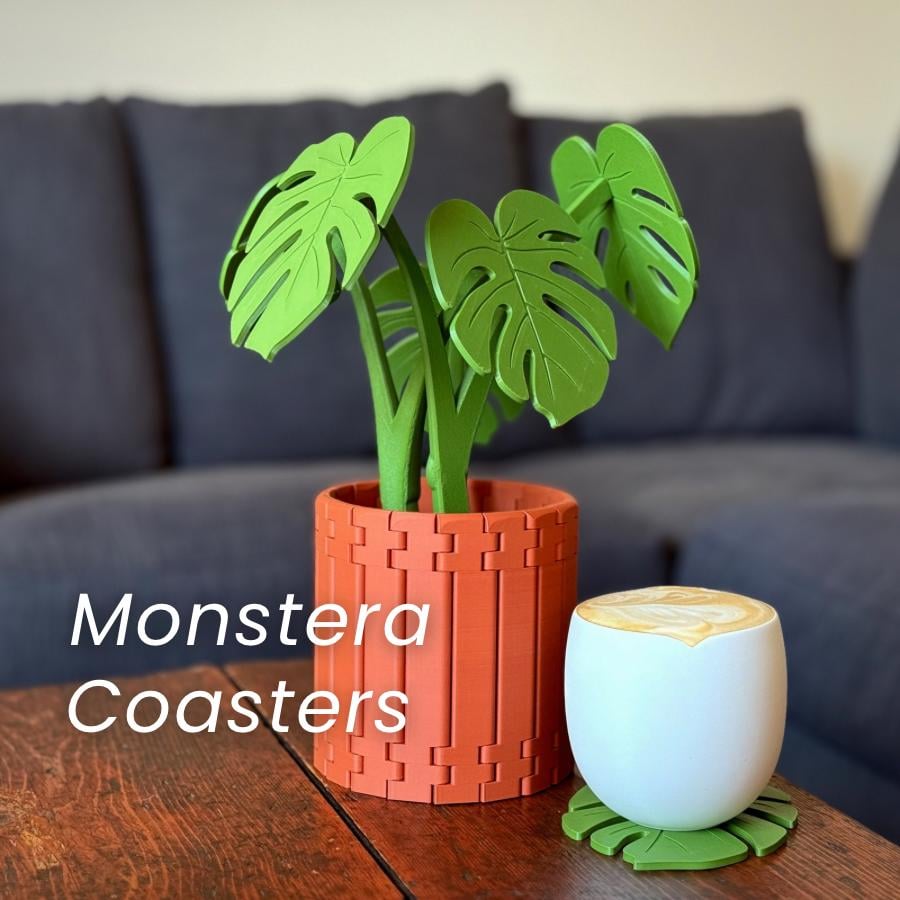 Monstera Plant Coaster Set 3D Printed Magnetic Leaf Coasters with Armrest  Table