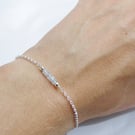 Dainty Aquamarine bead bar sterling silver adjustable bracelet, March birthstone