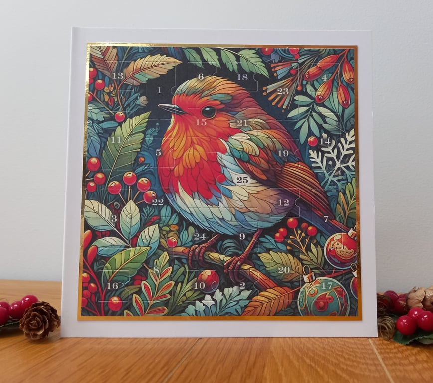 New for 2026 Advent Calendar Style Christmas Card - Festive Robin