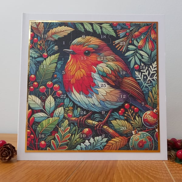 New for 2026 Advent Calendar Style Christmas Card - Festive Robin