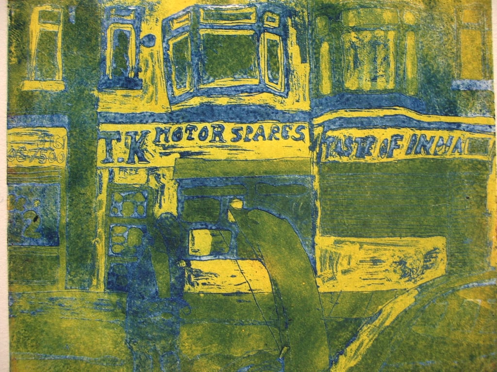 T.K Motorspares, colour etching & aquatint Salford