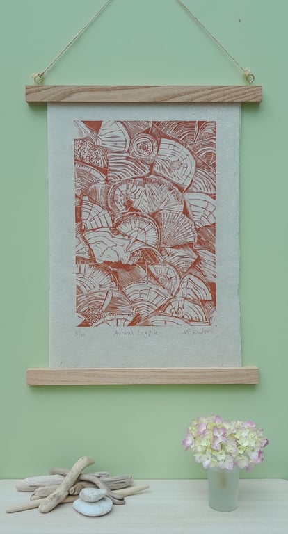 'Autumn Logpile' Lino Print in Terracotta