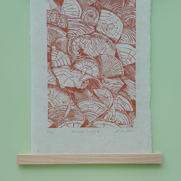'Autumn Logpile' Lino Print in Terracotta