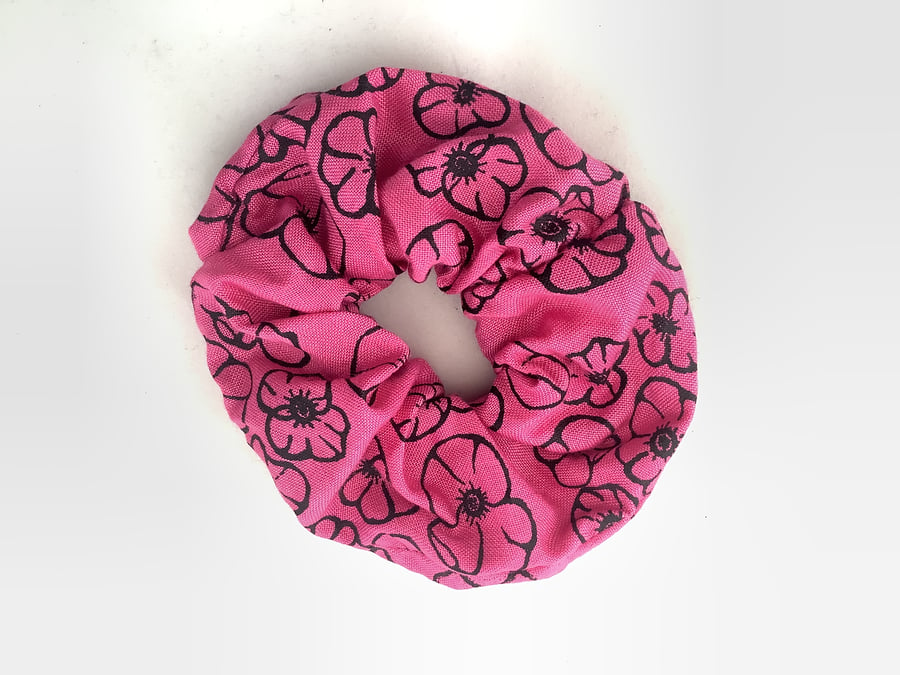 Elasticated pink floral hair scrunchie,hair accessory handmade,zero waste,gift