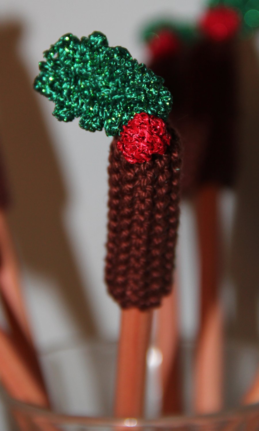 Hand Knitted Holly & Berry Pencil Topper