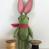 Hand Embroidered Little Green Felt Bunny 