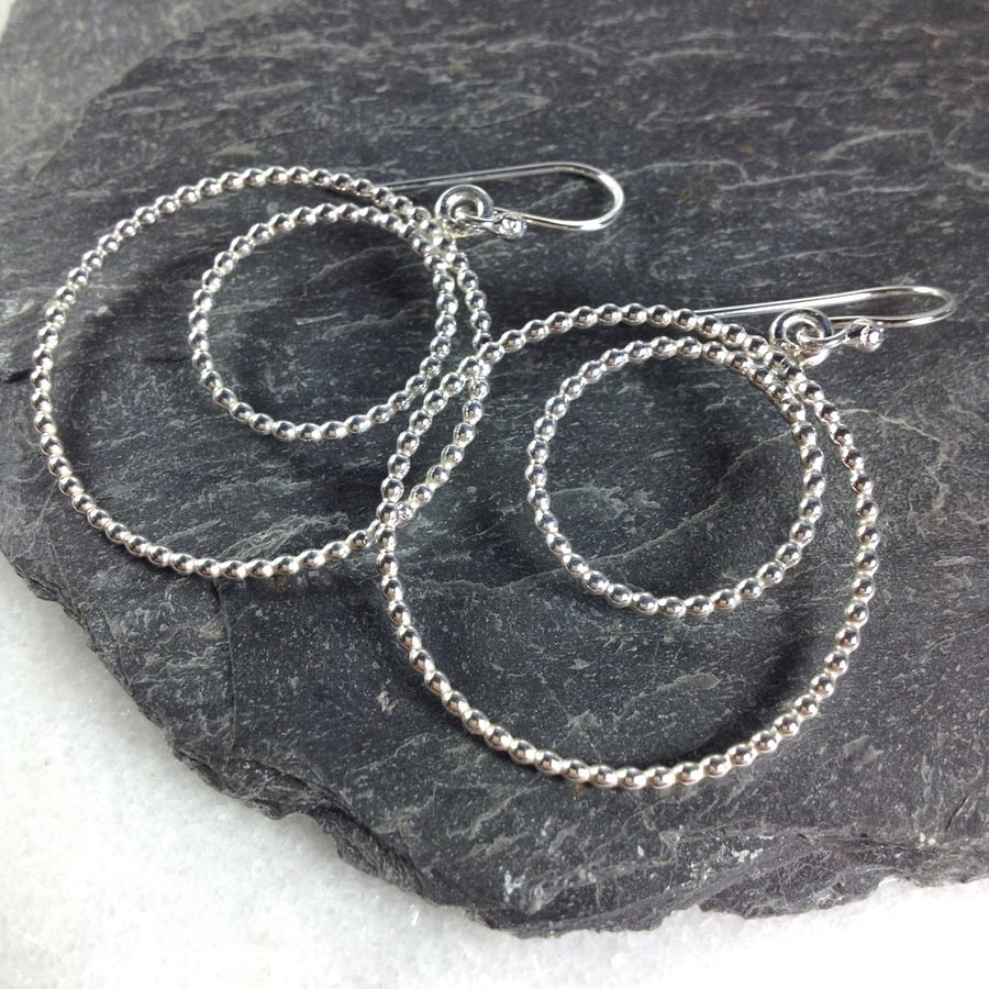 large beaded sterling silver circle earrings