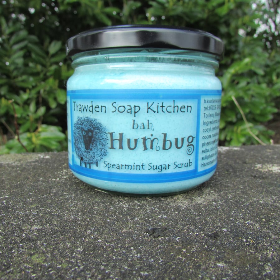 Bah Humbug Spearmint Sugar Scrub with Organic Coconut, Almond Oil 300ml jar