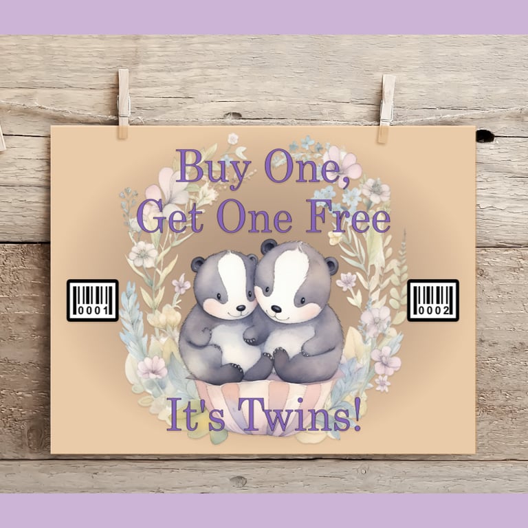 Twin, New Baby, Birth Announcement A6 Greetings Card