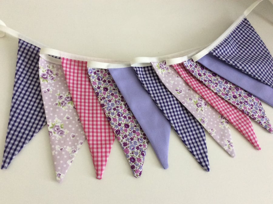Purple Bunting - 11 flags in mixture of lavender, purple and pink