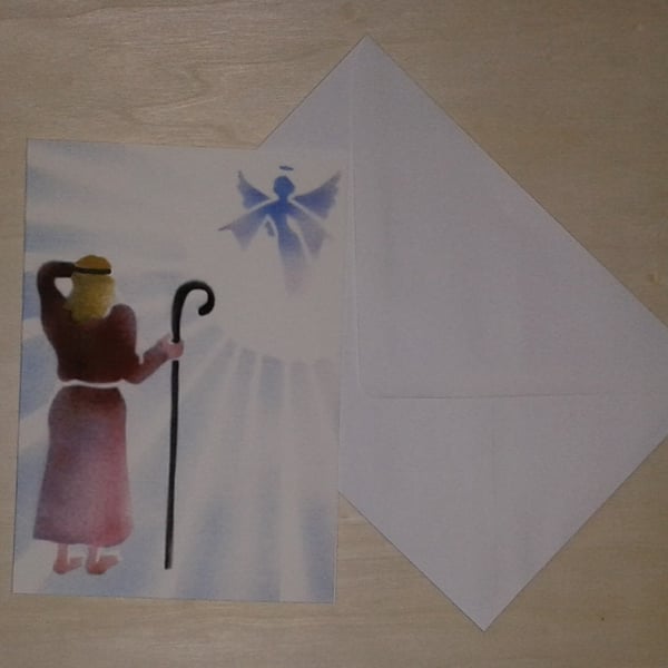 Shepherd with Angel handmade Christmas card,