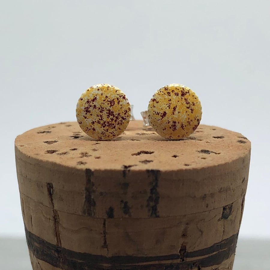 Sterling Silver Hand Enamelled Stud Earrings. Yellow and red stud earrings. 