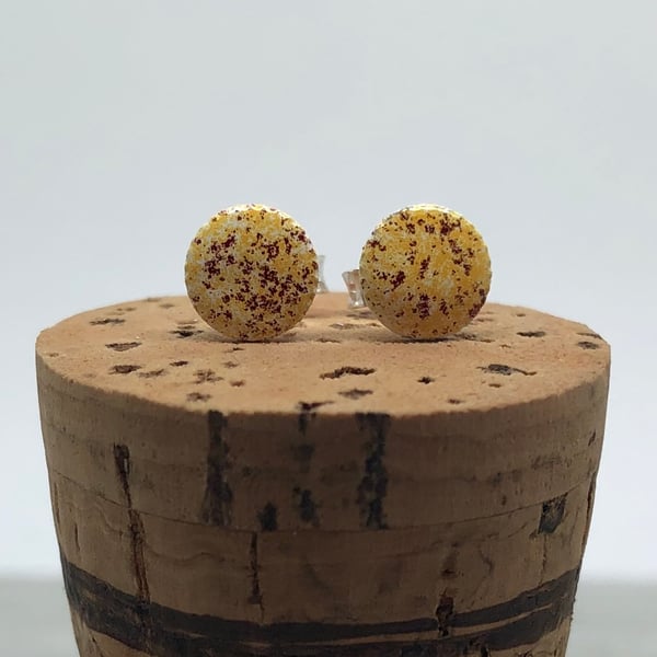 Sterling Silver Hand Enamelled Stud Earrings. Yellow and red stud earrings. 