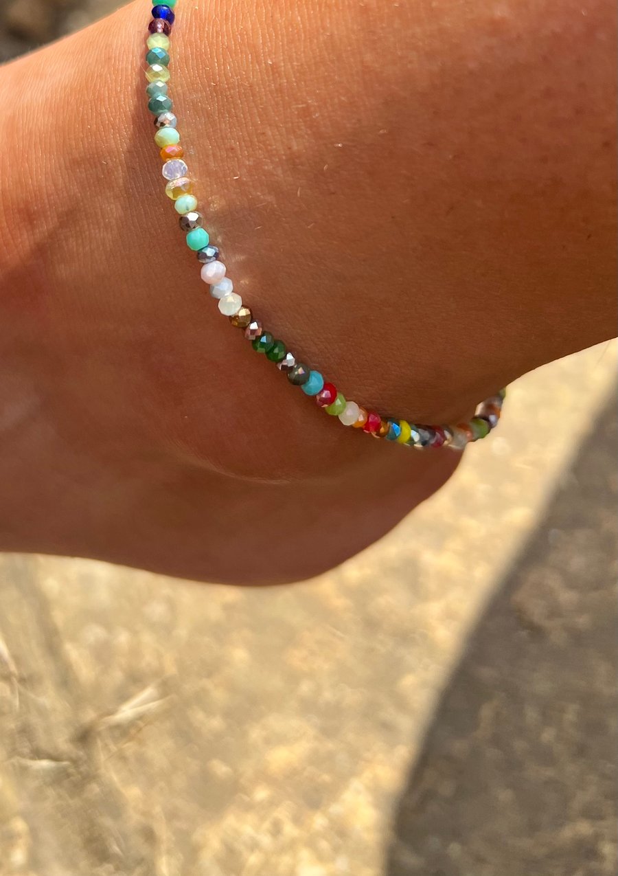 Dainty multicolored beaded anklet
