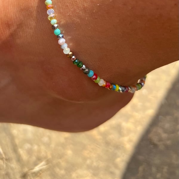 Dainty multicolored beaded anklet