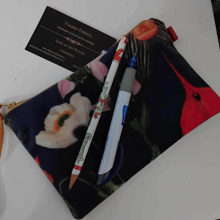 Printed Velvet  Make Up Bag  Pencil Case