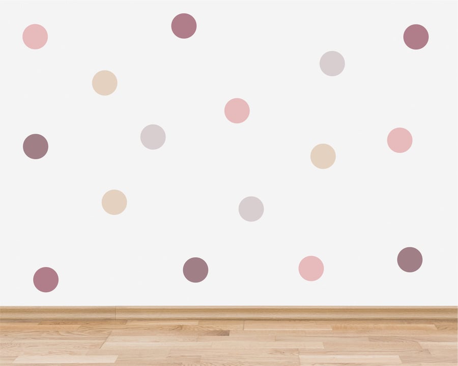 Dusky Pink Polka Dot Wall Stickers Blush Pink Nursery Wall Decals Muted Tones