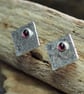 Square sterling silver garnet stud earrings, handmade jewellery - Image 9