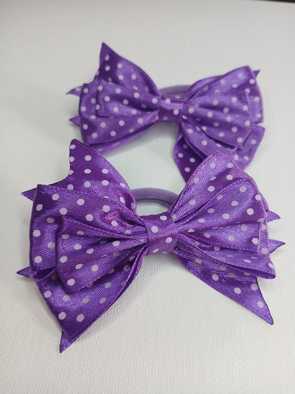 Handmade Purple Ribbon Bow Hair Elastics – Cute Gift for Kids & Teens