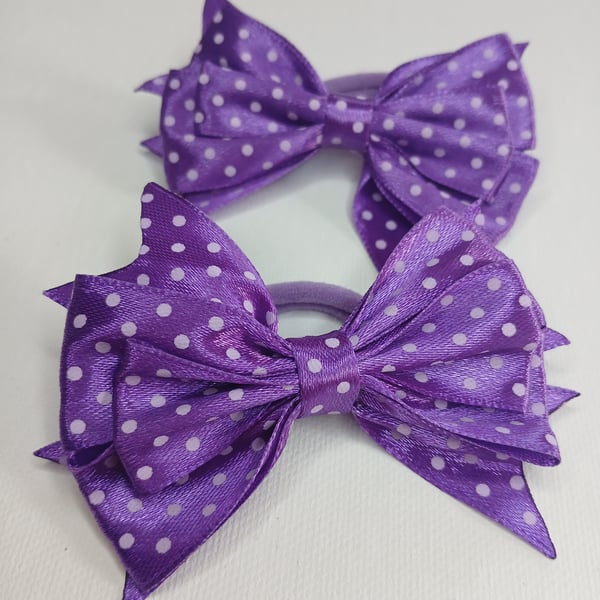 Handmade Purple Ribbon Bow Hair Elastics – Cute Gift for Kids & Teens