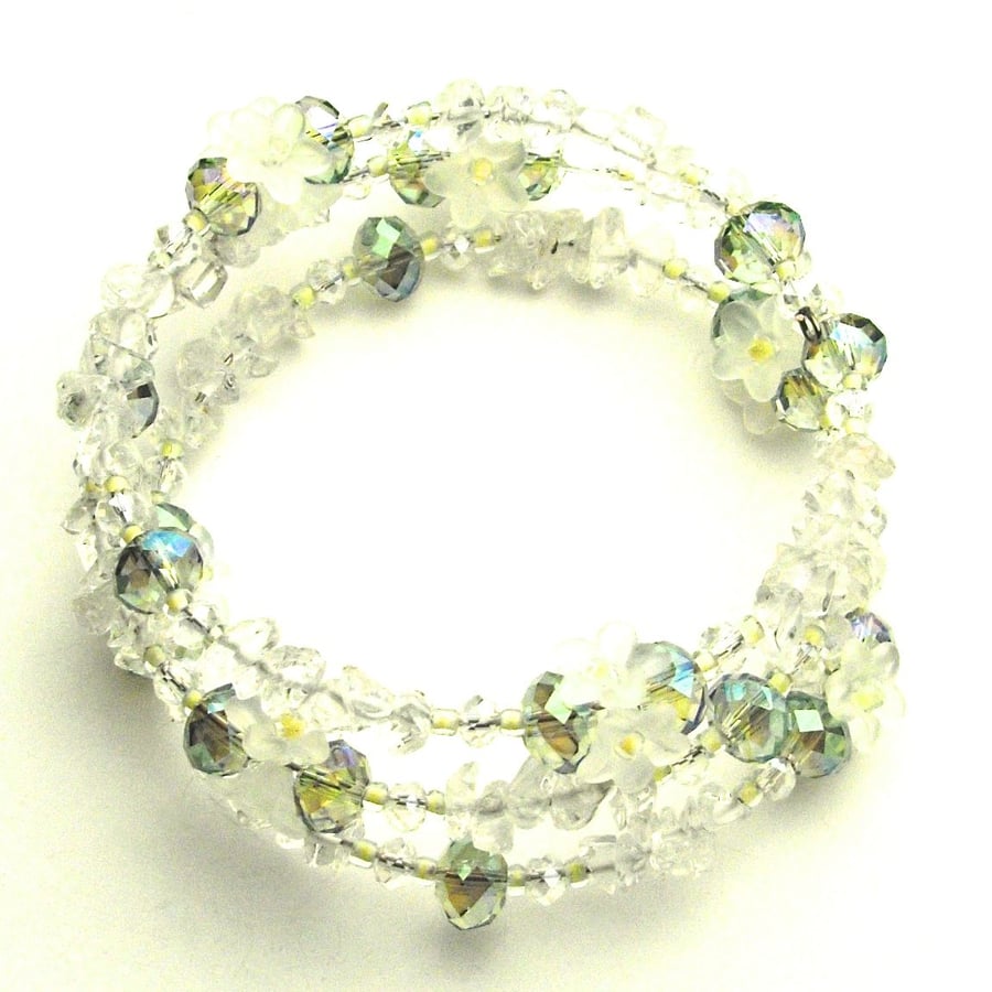 Floral Rock Crystal Wrap Bracelet - UK Free Post