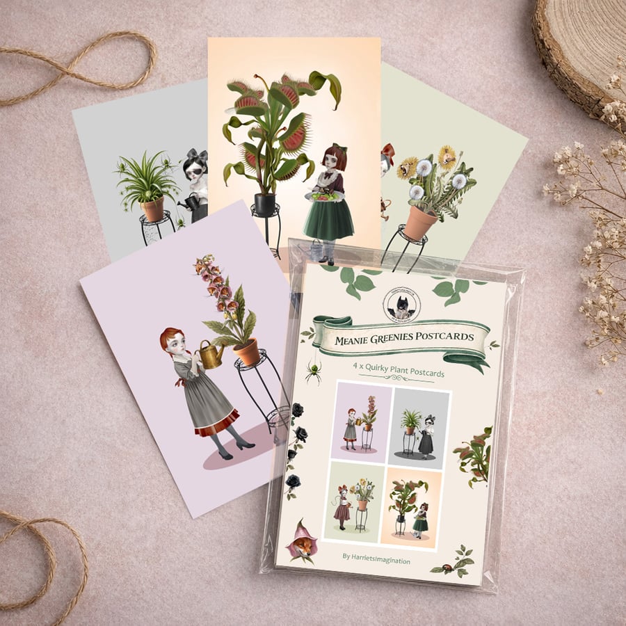 Meanie Greenies: A Pop Surrealist Botanical Collection (Set of 4)