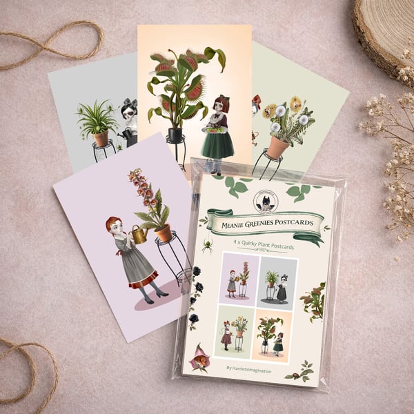 Meanie Greenies: A Pop Surrealist Botanical Collection (Set of 4)