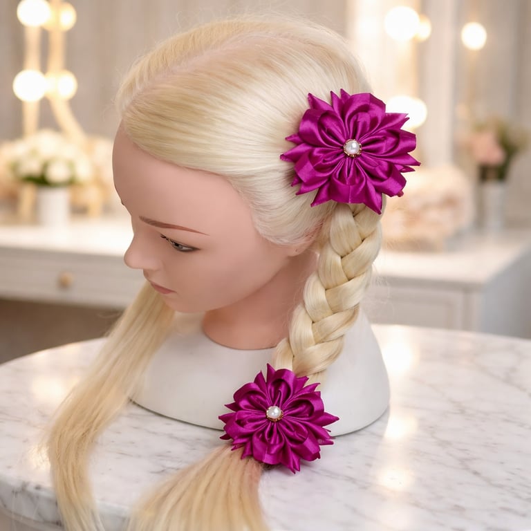 Fuchsia Ribbon Hair Clips - Kids Vibrant Accessories, Handmade in UK