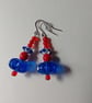 Red and Blue upcycled beads earrings 