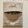 Hand Printed Linen Peg Bag- Leaping Wild Hare