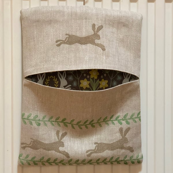 Hand Printed Linen Peg Bag- Leaping Wild Hare