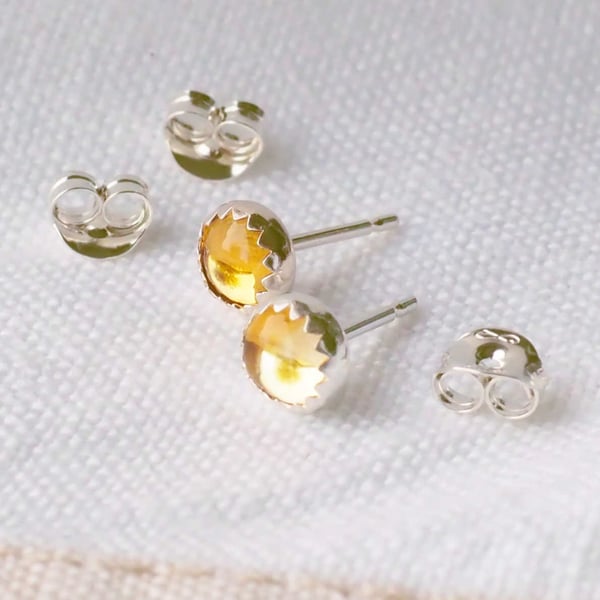 CITRINE Silver Stud Earrings