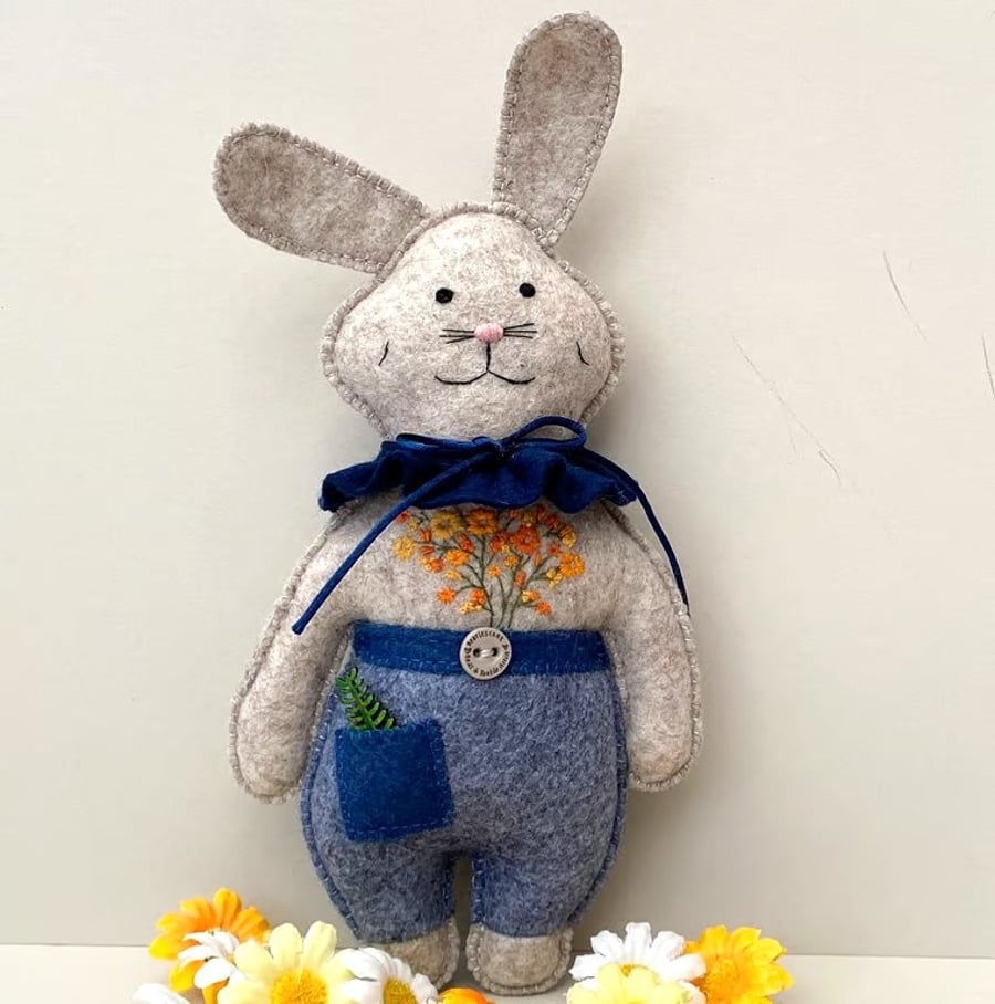 Felt rabbit, bunny wall hanging decoration, hand sewn hare animal doll