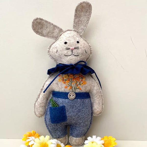 Felt rabbit, bunny wall hanging decoration, hand sewn hare animal doll