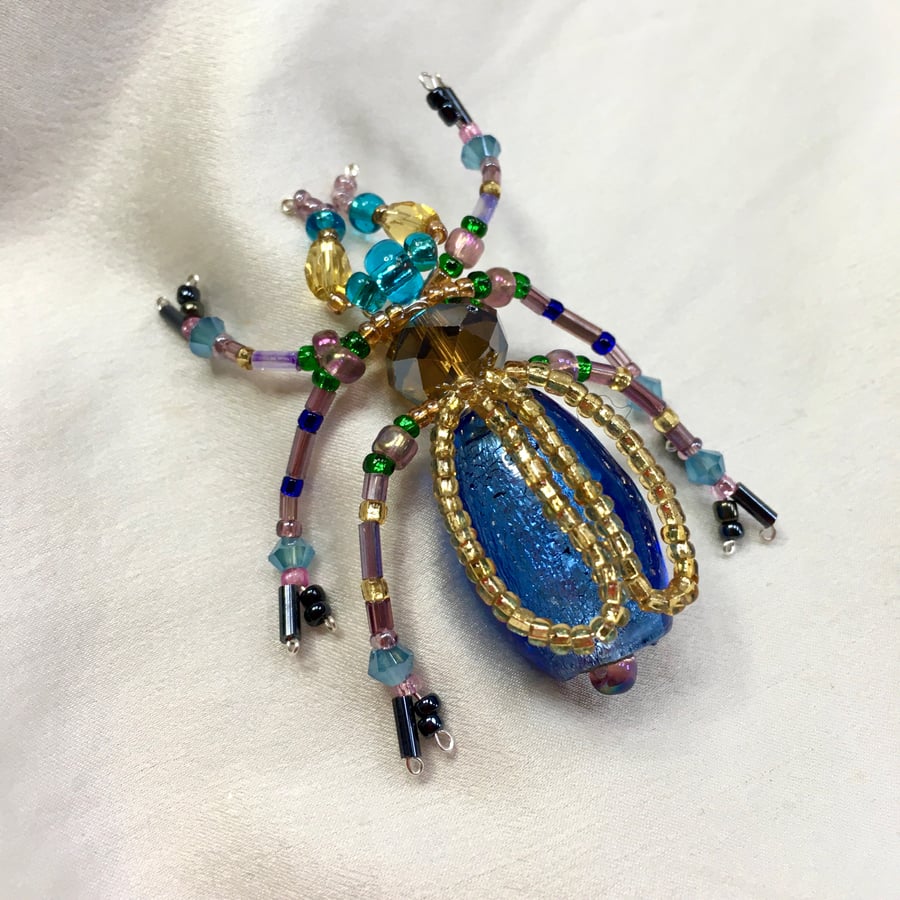 Beaded beetle ornament, bug art, jewelled insect 
